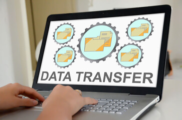 Data transfer concept on a laptop screen