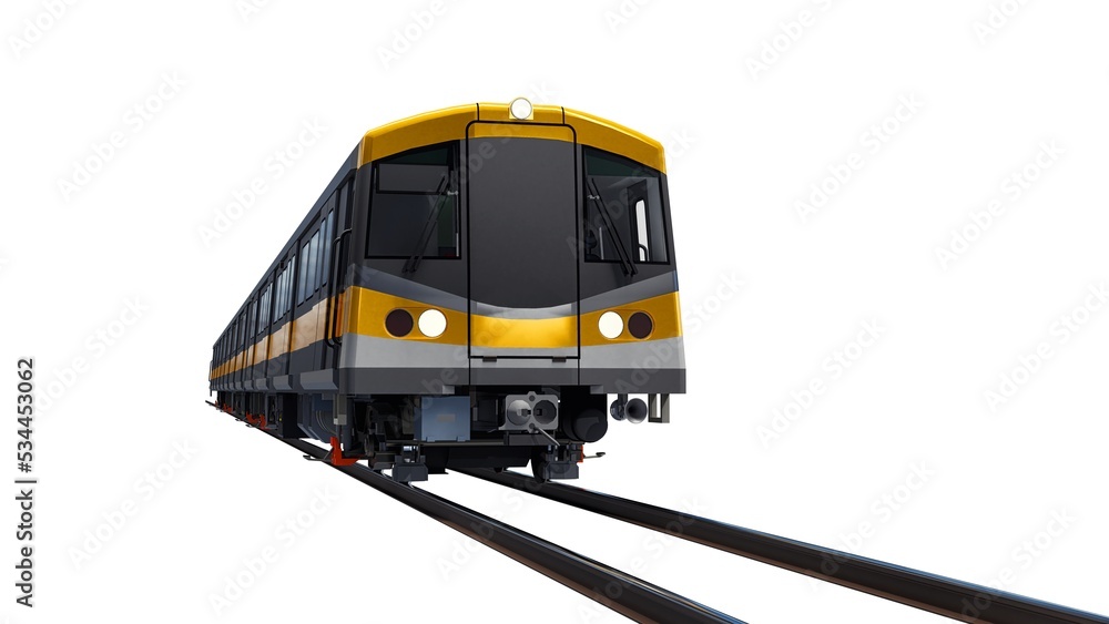 Poster 3d model of a subway train on a white isolated background. 3d rendering