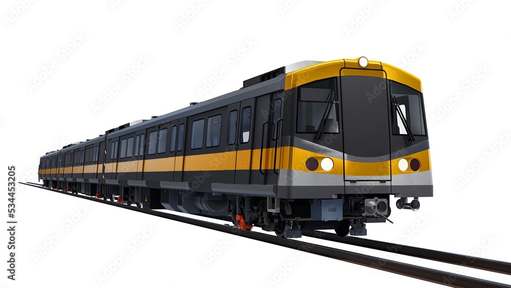 Poster 3d model of a subway train on a white isolated background. 3d rendering