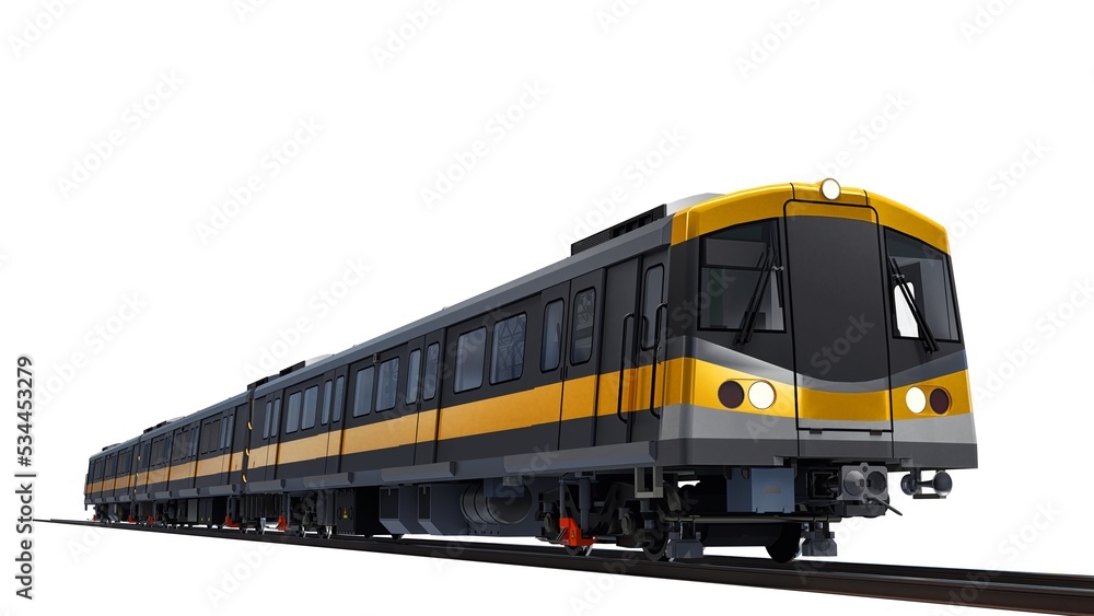 Poster 3d model of a subway train on a white isolated background. 3d rendering