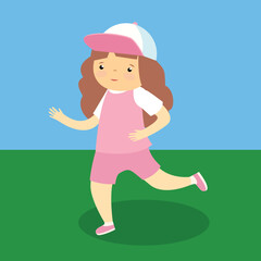 Girl in a cap runs, illustration, vector