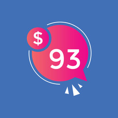 $93 USD Dollar Month sale promotion Banner. Special offer, 93 dollar month price tag, shop now button. Business or shopping promotion marketing concept
