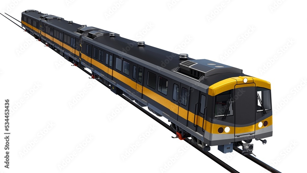 Poster 3d model of a subway train on a white isolated background. 3d rendering