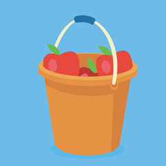 Bucket with red apples, illustration, vector, cartoon