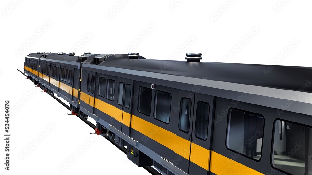 Poster 3d model of a subway train on a white isolated background. 3d rendering
