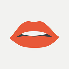 Open women mouth, white teeth, tongue . Female red lipstick lips with different emotions, mimic, facial expressions . Make up, beauty, podcast . Sexy talking, kissing mouth, human body part