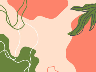 Abstract poster with leaves and hand drawn organic shapes.