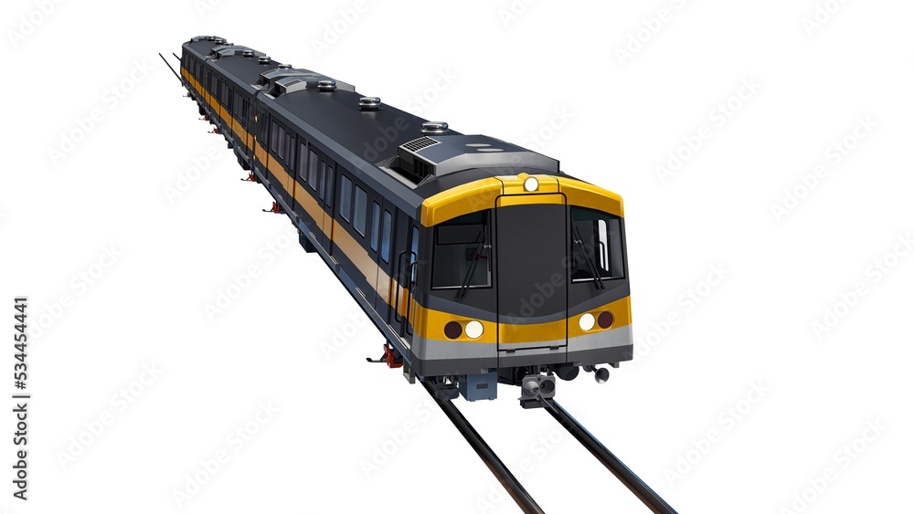 Poster 3d model of a subway train on a white isolated background. 3d rendering