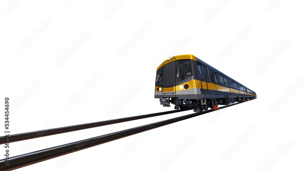 Poster 3d model of a subway train on a white isolated background. 3d rendering
