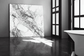 room empty of white marble flooring, walls, for interior, background