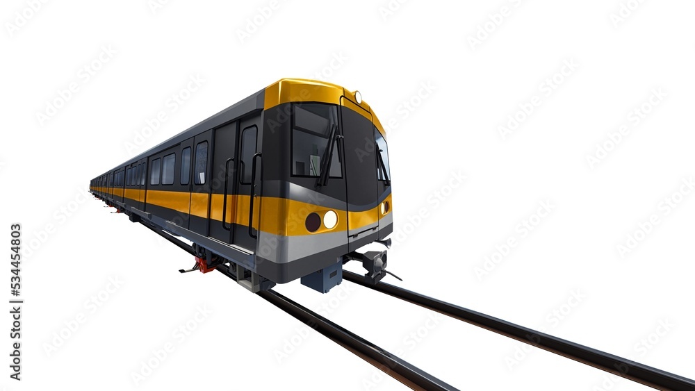 Poster 3d model of a subway train on a white isolated background. 3d rendering