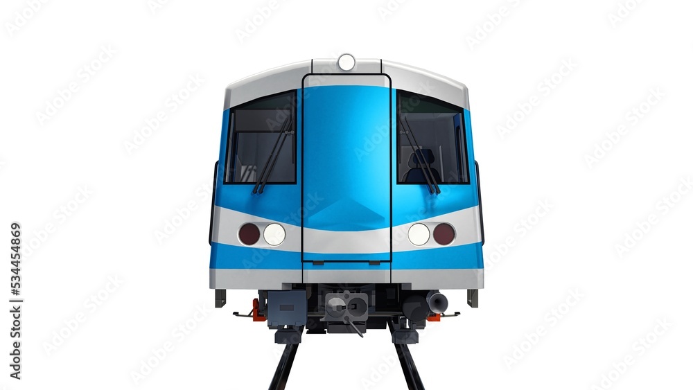 Poster 3d model of a subway train on a white isolated background. 3d rendering