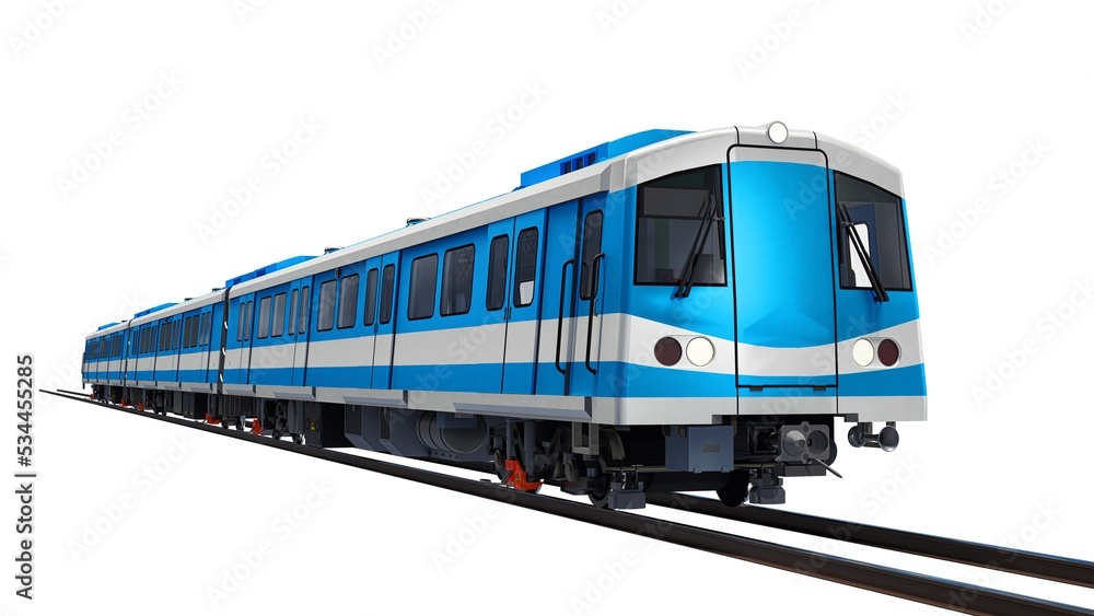 Poster 3d model of a subway train on a white isolated background. 3d rendering