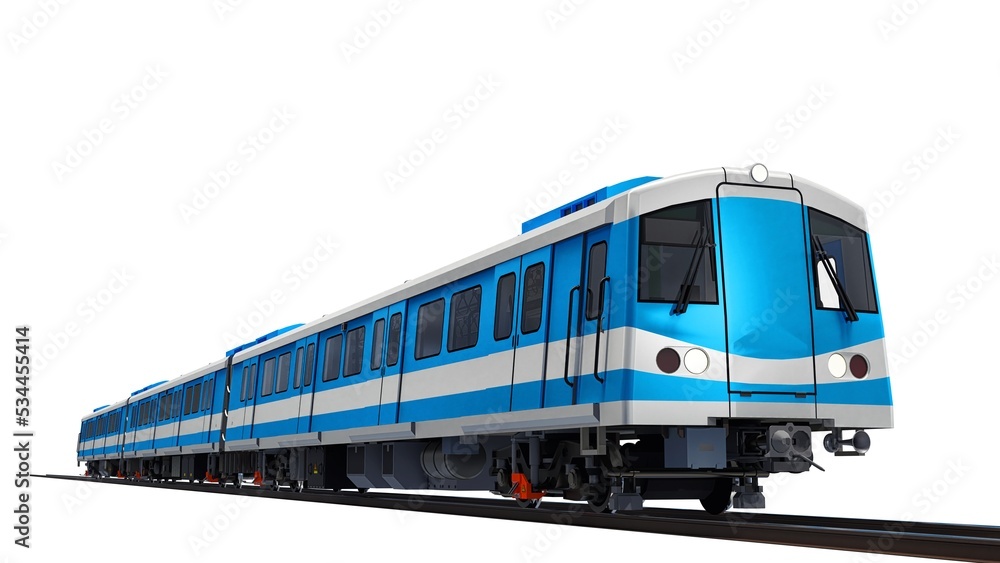 Poster 3d model of a subway train on a white isolated background. 3d rendering