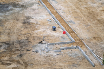 Construction site of parking lot top view