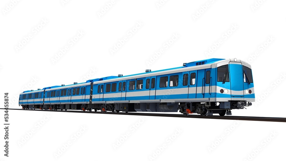 Poster 3d model of a subway train on a white isolated background. 3d rendering