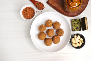 Gond and Methi Ke Laddu or Pinni. Fenugreek Laddu Made From Fenugreek Seeds, Saunf, Jaggery, and...