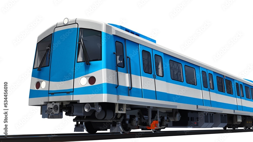 Poster 3d model of a subway train on a white isolated background. 3d rendering