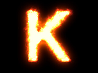 Symbol made of fire. High res on black background. Letter K