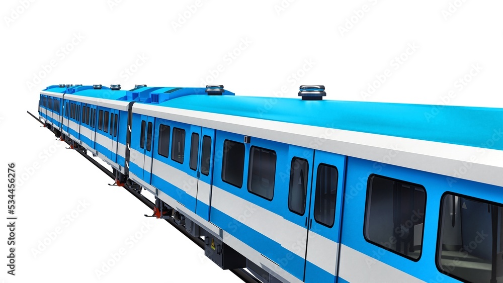 Poster 3d model of a subway train on a white isolated background. 3d rendering