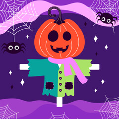 halloween vector illustration with cartoon cute scarecrow