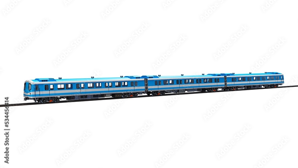 Poster 3d model of a subway train on a white isolated background. 3d rendering