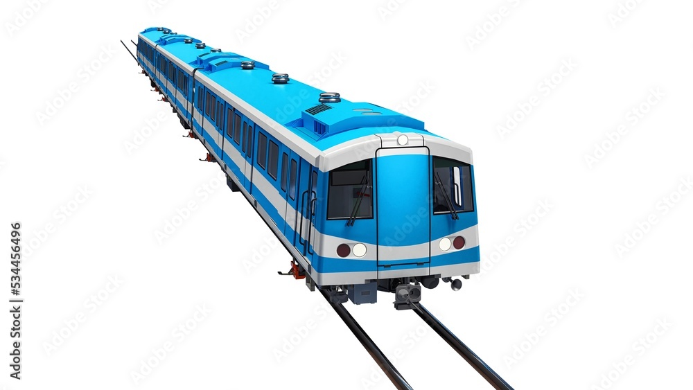 Poster 3d model of a subway train on a white isolated background. 3d rendering