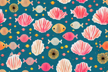 Beautiful seamless underwater pattern with watercolor sea life colorful corals. Stock illustration.