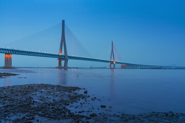Suzhou Yangtze River Bridge and the Night View of the Yangtze River in China