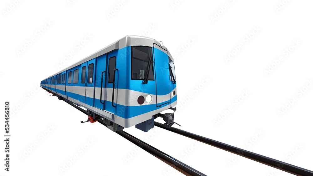 Poster 3d model of a subway train on a white isolated background. 3d rendering