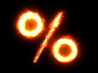 Symbol made of fire. High res on black background. Symbol percentage