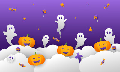 Halloween day vector illustration with pumpkin, candy and ghost elements