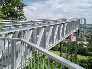 The "Skywalk" on the Liethsteilhang in the Moehne valley with a view of Allagen, North Rhine-Westphalia, Germany