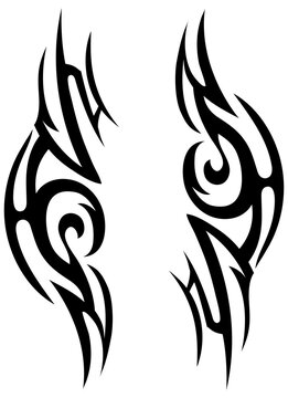 Png tribal tattoo. Silhouette illustration. Isolated abstract element set.
