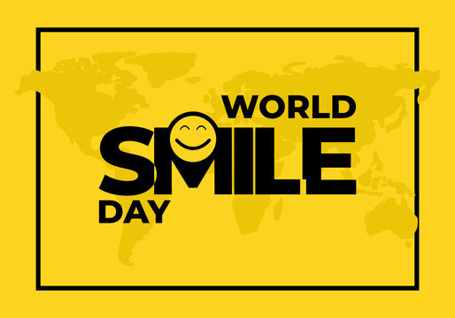 World smile day background banner poster with smiley icon and map on yellow color.