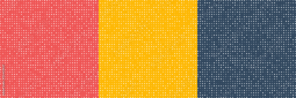 Poster set of abstract squares pixel mosaic pattern on colorful background and texture