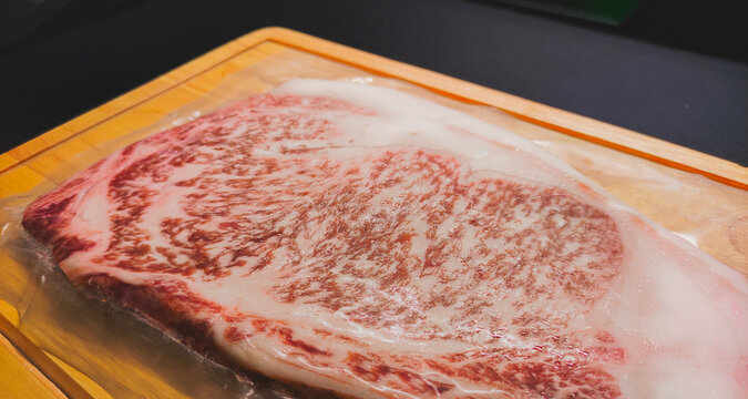 Kagoshima A5 Wagyu Ribeye from Nozaki farm, Kyushu, Japan. Premium grade meat, vacuum seal