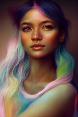Fototapeta premium Portrait of a young woman with colorful hair