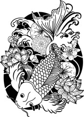 Beautiful line art of gold fish vector illustration.Koi fish for printing on shirt on white isolated background.