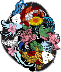 Beautiful line art of gold fish vector illustration.Koi fish for printing on shirt on white isolated background.