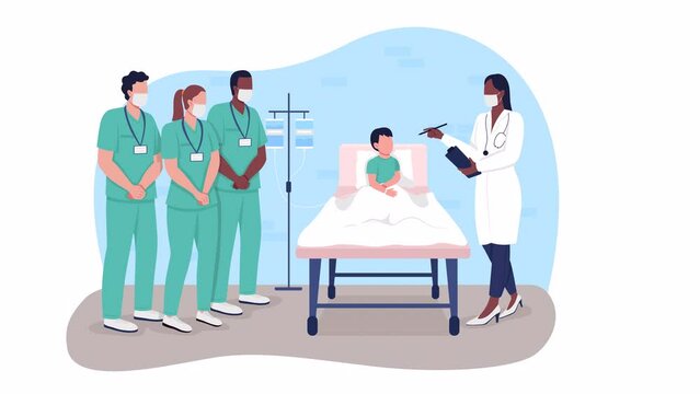 Animated internship isolated scene. Looped flat 2D characters 4k video footage with alpha channel. Training medical students in hospital colorful illustration for mobile, website, animation