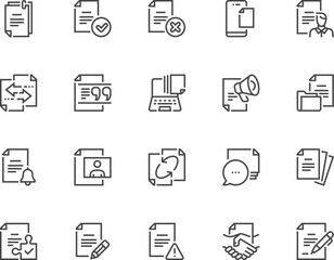 Documents, Paperwork and Office Work. Document Flow, Contract, File Folder. Vector Line Icons Set. Editable Stroke. 48x48 Pixel Perfect.