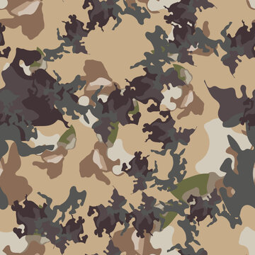 Forest camouflage of various shades of beige, green and grey colors