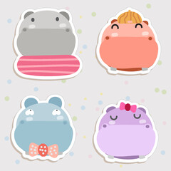 Hippopotamus Face Mood Sticker. Cute Wildlife Cartoon Animal hang on Tag Vector Illustration.