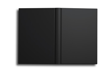 Blank empty black book cover mockup isolated on white background. 3d rendering.