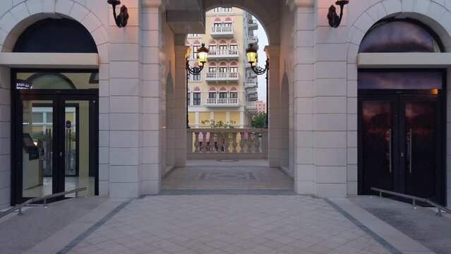 Qanat Quartier known as The Pearl, Qatar is a replica of chanels, bridges and architecture of Venice in  Doha