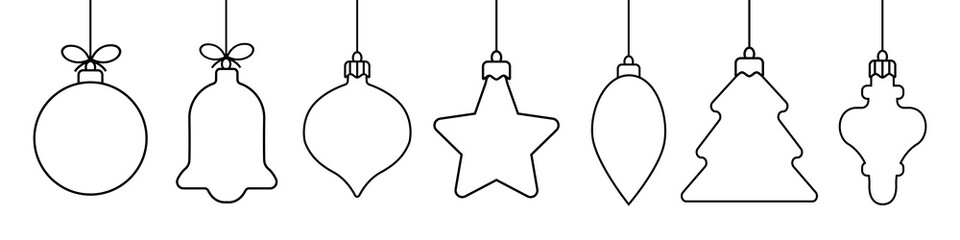 Christmas ball line icon.Set of simple christmas balls isolated on white background.Holiday christmas decoration - obrazy, fototapety, plakaty