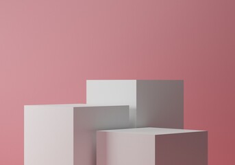 minimal pink backdrop with white pedestal podium mockup for beauty product, empty platform for showcase and presentation, 3d rendering
