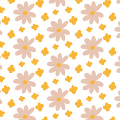 Retro pattern with 70s flowers. Vector illustration. Groovy pattern with flowers.Seamless pattern.