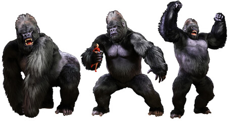 Giant monstrous gorilla 3D illustration - obrazy, fototapety, plakaty